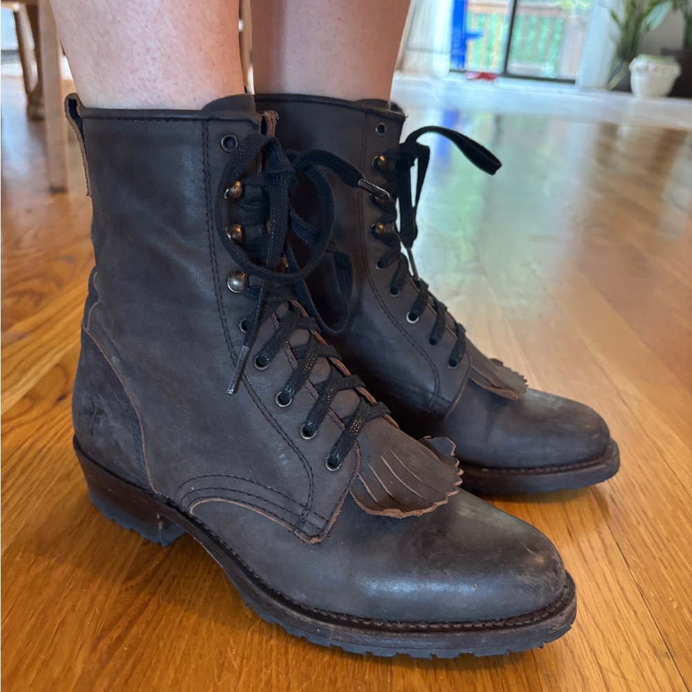 Frye Lace-Up Boots with Fringe Kiltie Tongue